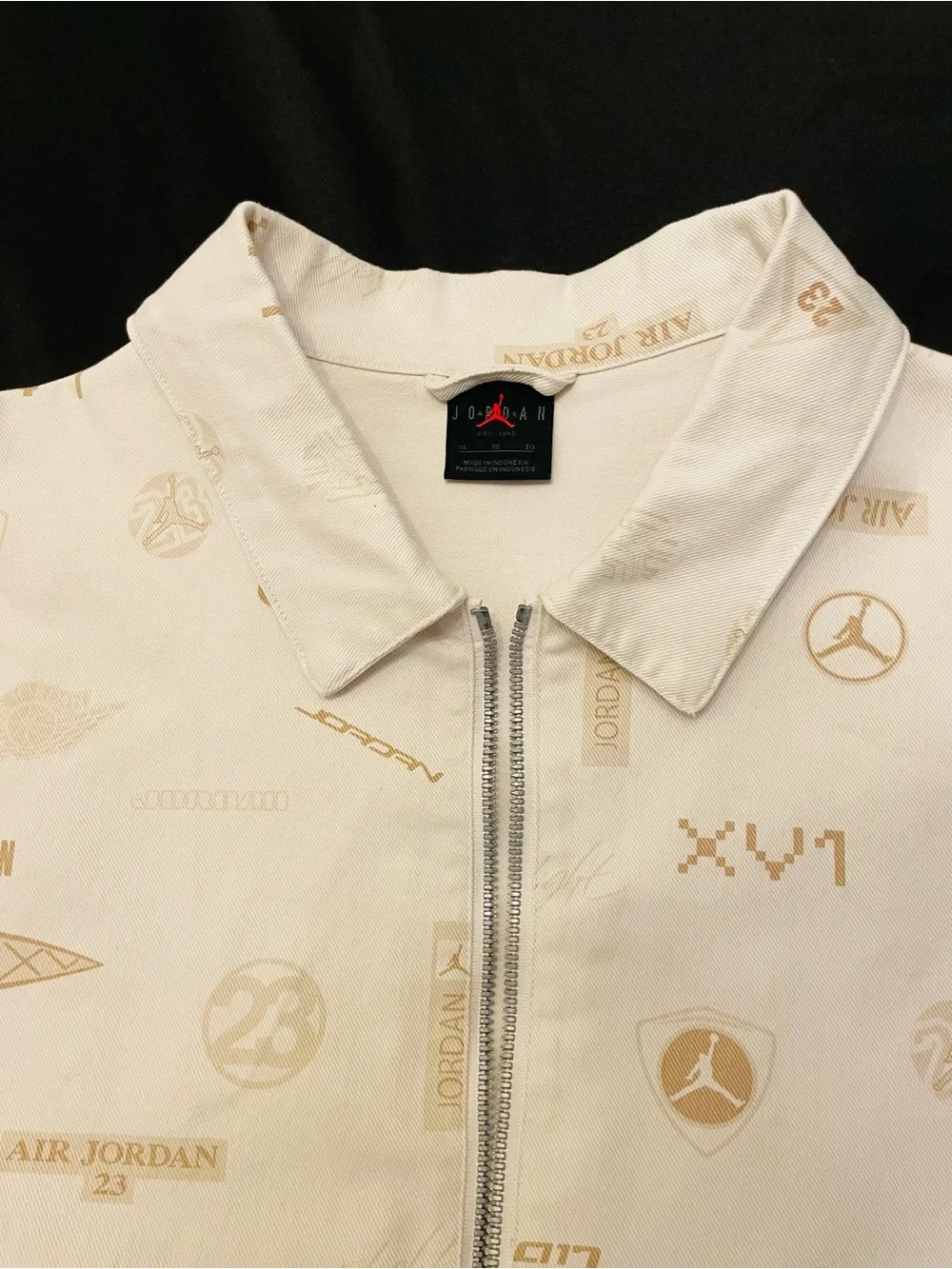 Jordan Flight Heritage Jacket XL All Over Print Zip Vintage Beige 98% Cotton
